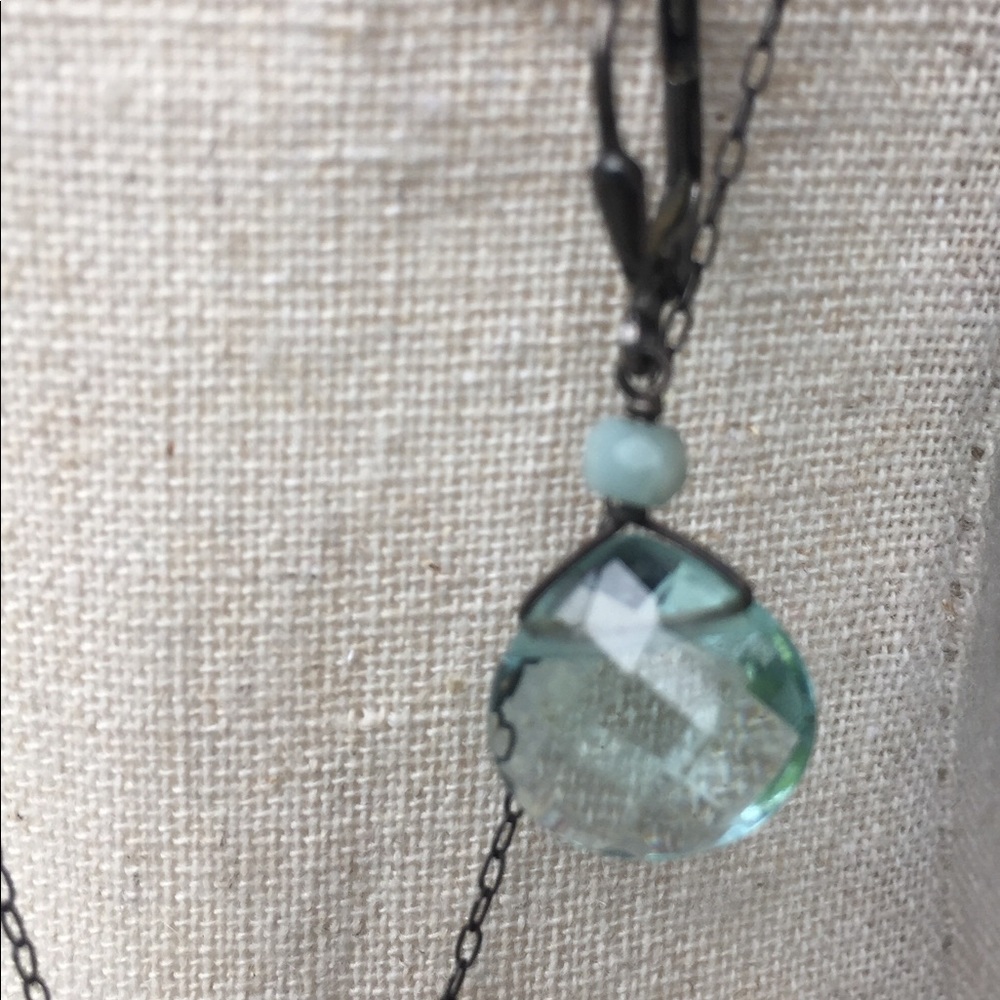 Blue and silver semiprecious stone drop earrings.